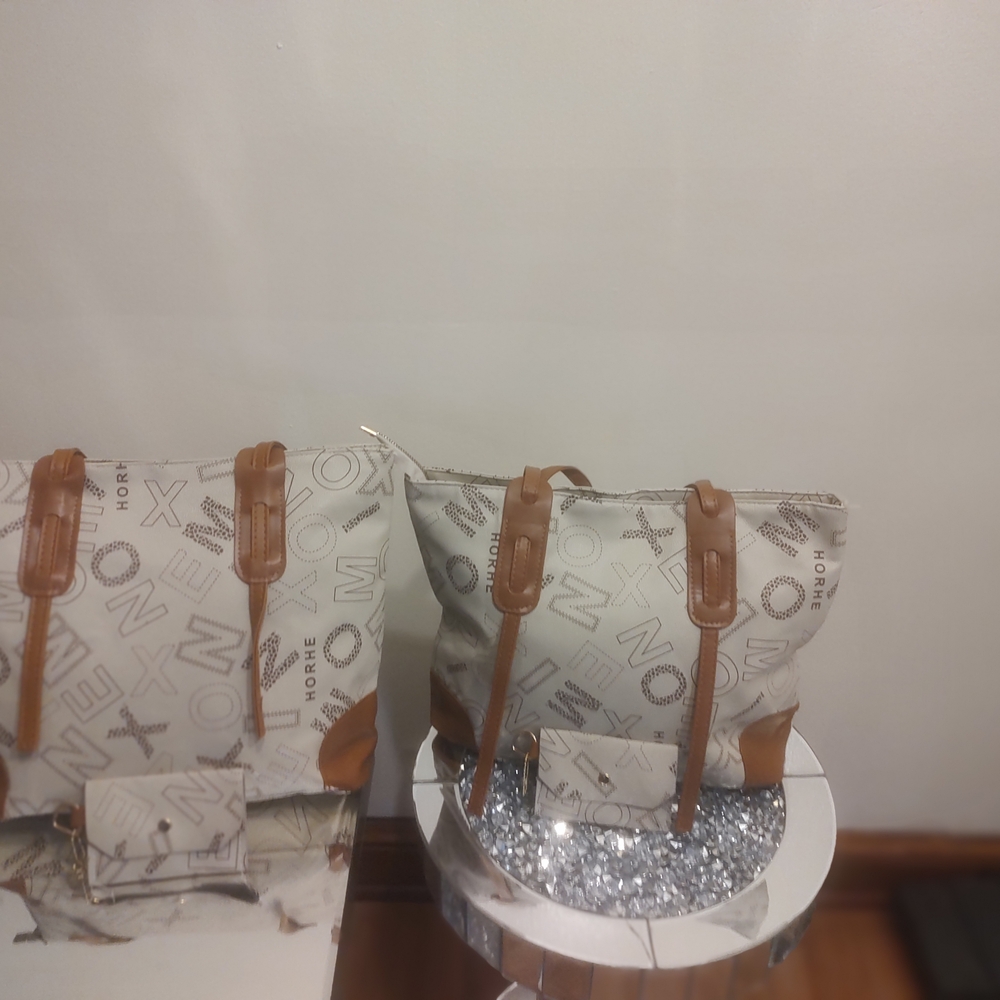Monogrammed Beige and Brown Tote with Wallet